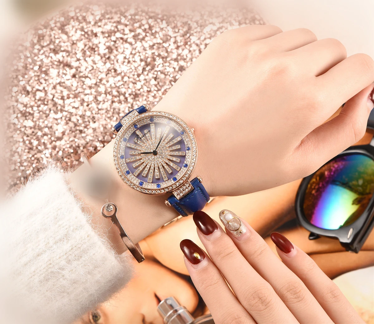 Необычные роторные женские кварцевые часы Горячая Новая мода Полный Стразы дамские модные часы много цветов на выбор