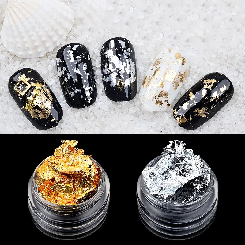 1 коробка DIY Золото Серебро нерегулярные алюминиевая фольга бумага дизайн ногтей Стикеры 3D Блеск Маникюр УФ гель лак для ногтей украшения