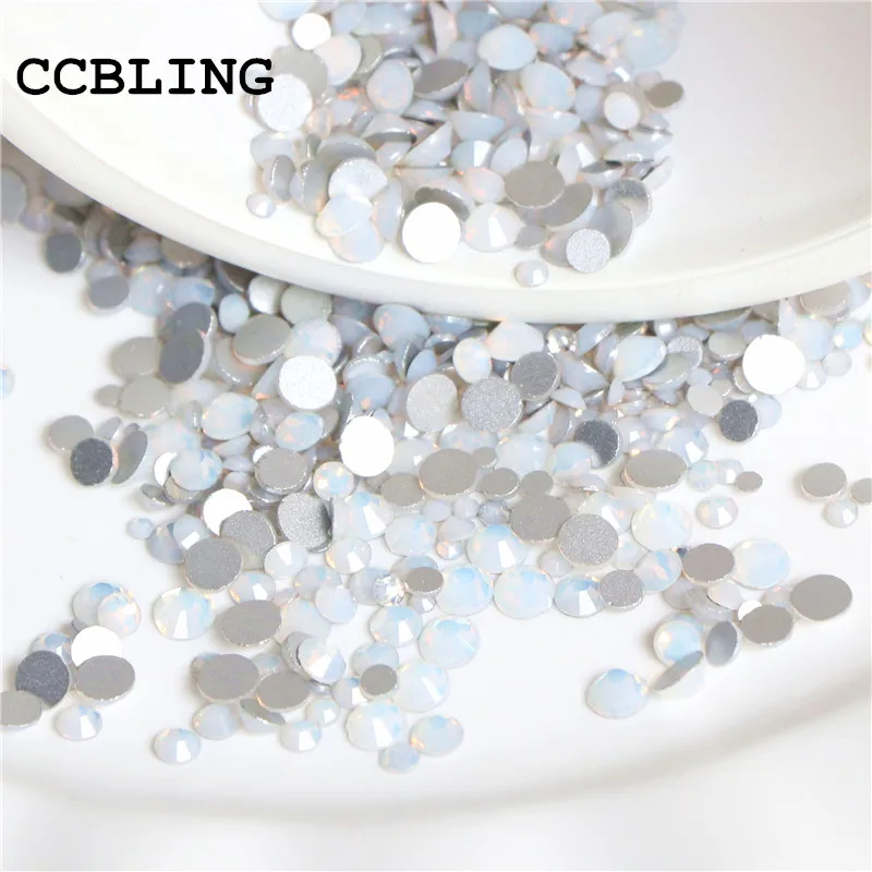 

White Opal ss4-ss16 Mix Sizes 1000pcs/bag Non Hotfix Flatback Nail Rhinestoens For Nails 3D Nail Art Decoration Gems