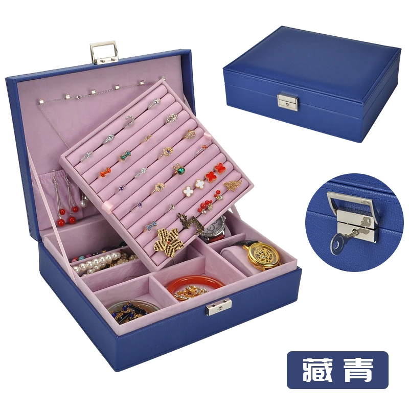 Guanya mujeres de cuero rectangular anillos de embalaje pendientes organizador de almacenamiento caja de exhibición exquisita caja de joyería de viaje regalo - 3