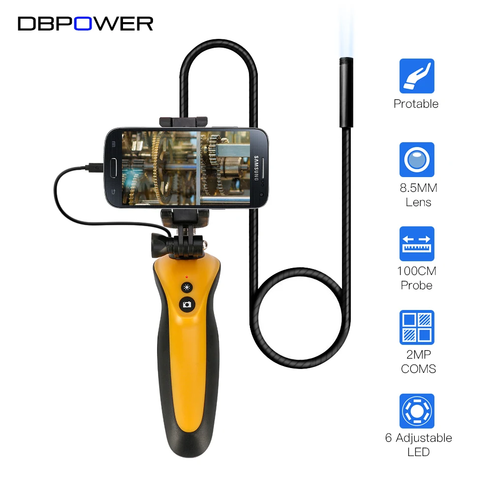 DBPOWER 2MP 8.5MM Lens Endoscope 1M Tube Protable Borescope 720P HD