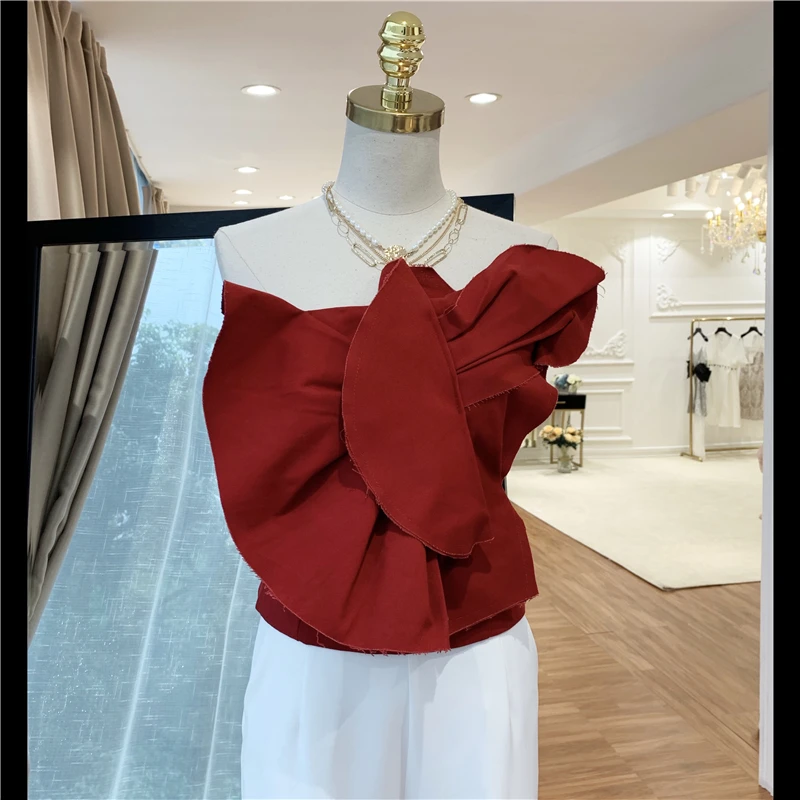 

Summer Temperament Crop Top New Women's Outwears Ins Trend Sexy Irregular Bow Bra Jacket Lady Short Blouse Shirt Tops Nancylim