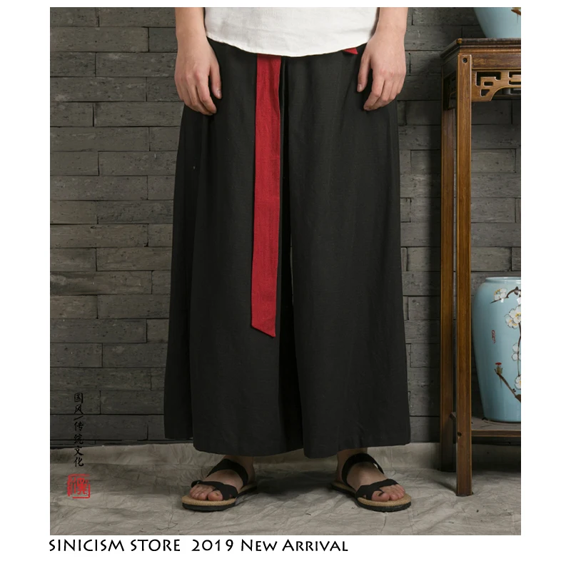 Sinicism Store одноцветные китайские традиционные повседневные брюки для мужчин летние кимоно винтажные брюки для мужчин эластичные складные ретро брюки