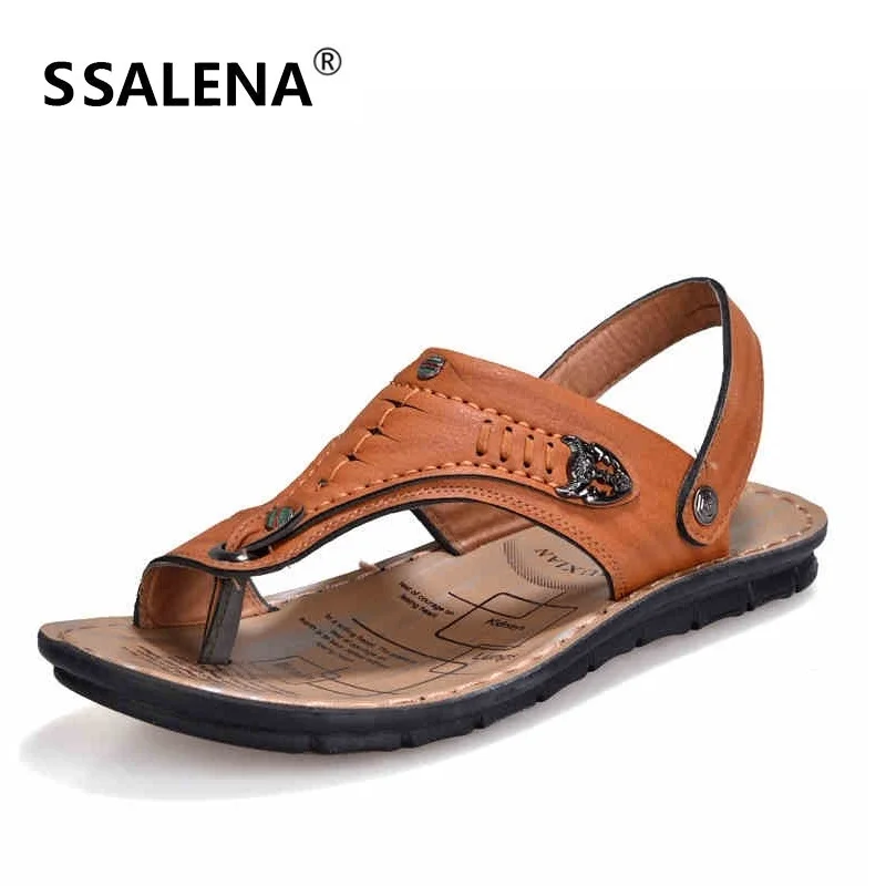 

Summer Cool Beach Slippers British Style Men Open Toe Leather Flip Flops Platform Non-slip Male Sandals Hot Sale AA40299