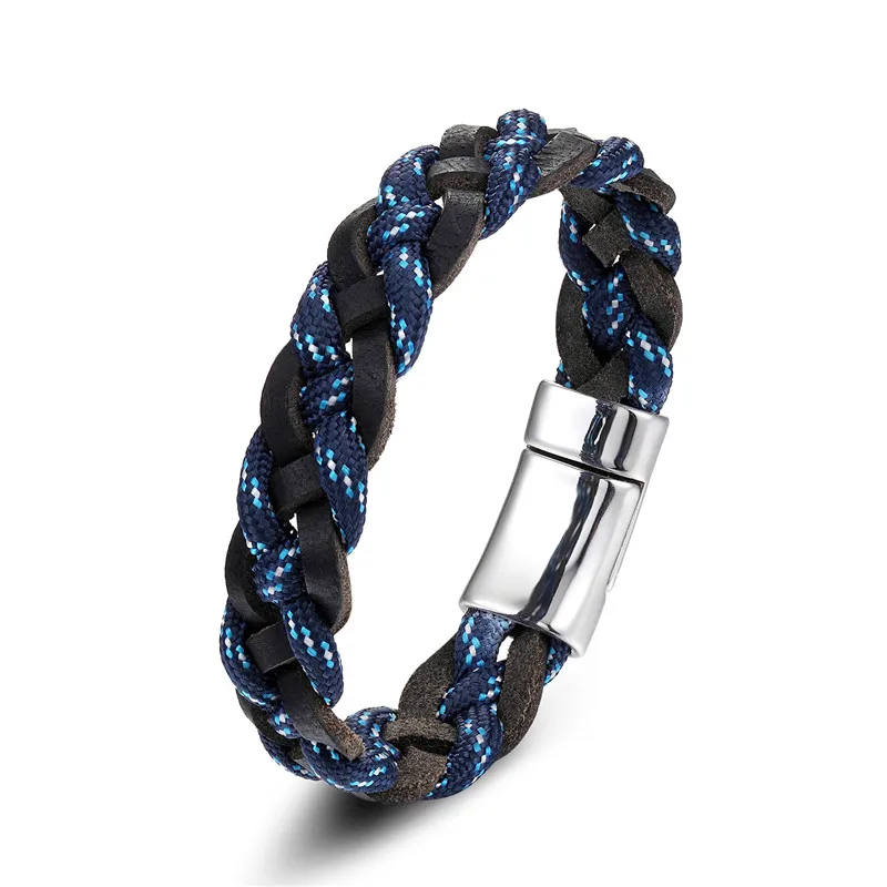 Модные плетеные Многослойные Geunine кожаный браслет для мужчин и женщин из нержавеющей стали на открытом воздухе темно-синий якорь выживания браслеты homme