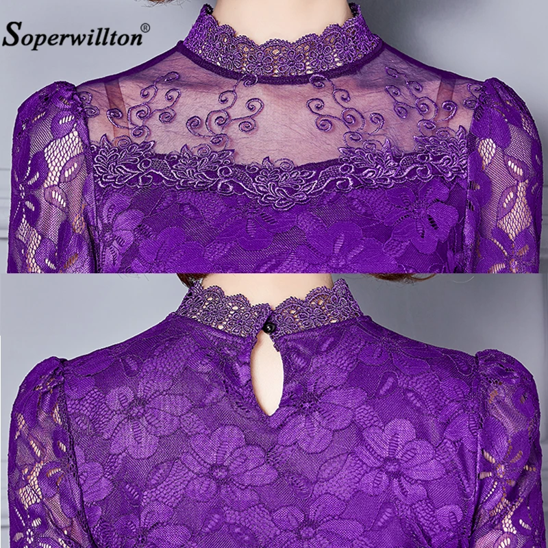 Женская блузка с длинным рукавом кружевом|women blusas|blusas fashionblusas plus |