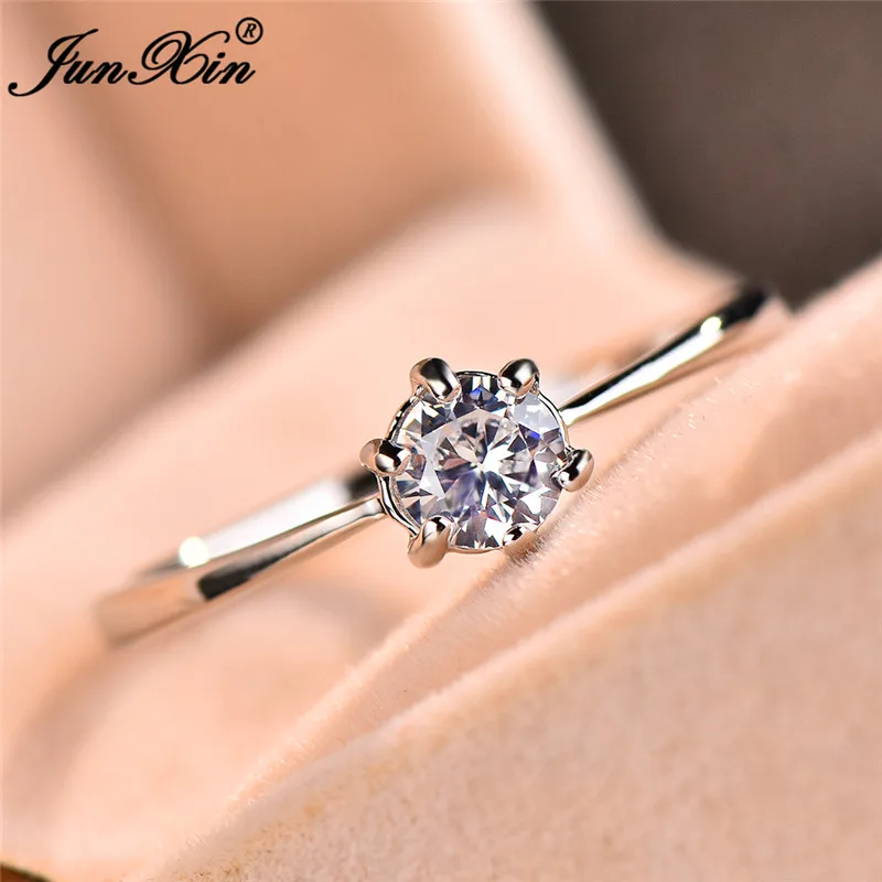 

Luxury Women Ladies Small White Round Finger Ring Boho 925 Sterling Silver Fashion Wedding Jewelry Promise Engagement Ring