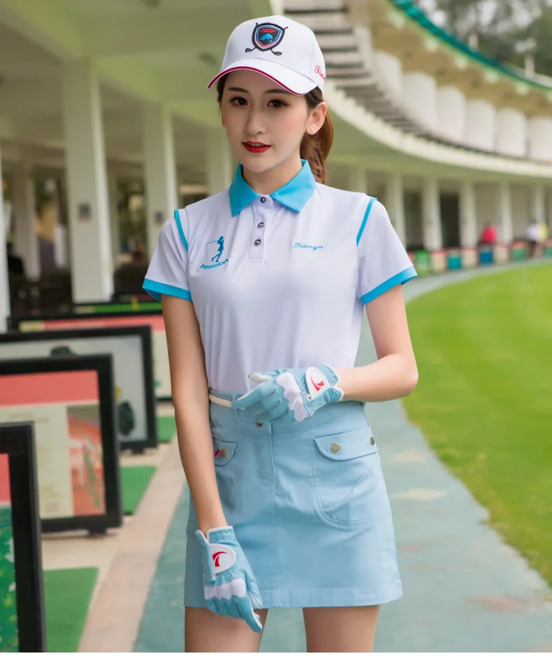 Летняя женская одежда для гольфа, цветная футболка с коротким рукавом, Женская дышащая и быстросохнущая тенниска Корейская спортивная одежда