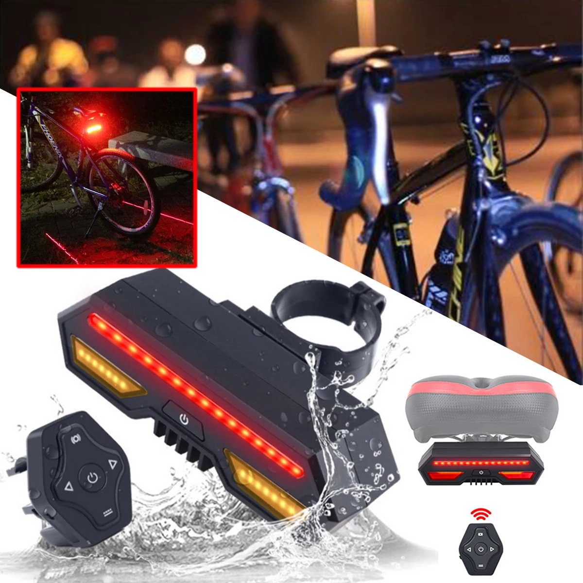 Clearance Bicycle Bike Rear Tail Laser LED Indicator Lamp Turn Signal Light Wireless USB Rechargeable Cycling Accessories Remote Turn led 2