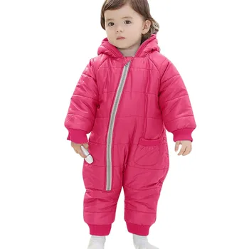

2018 Winter Warm Baby Rompers Thick Cotton Hooded Solid Color Clothes Boys Girls Kid Jumpsuit Baby Outerwear j2