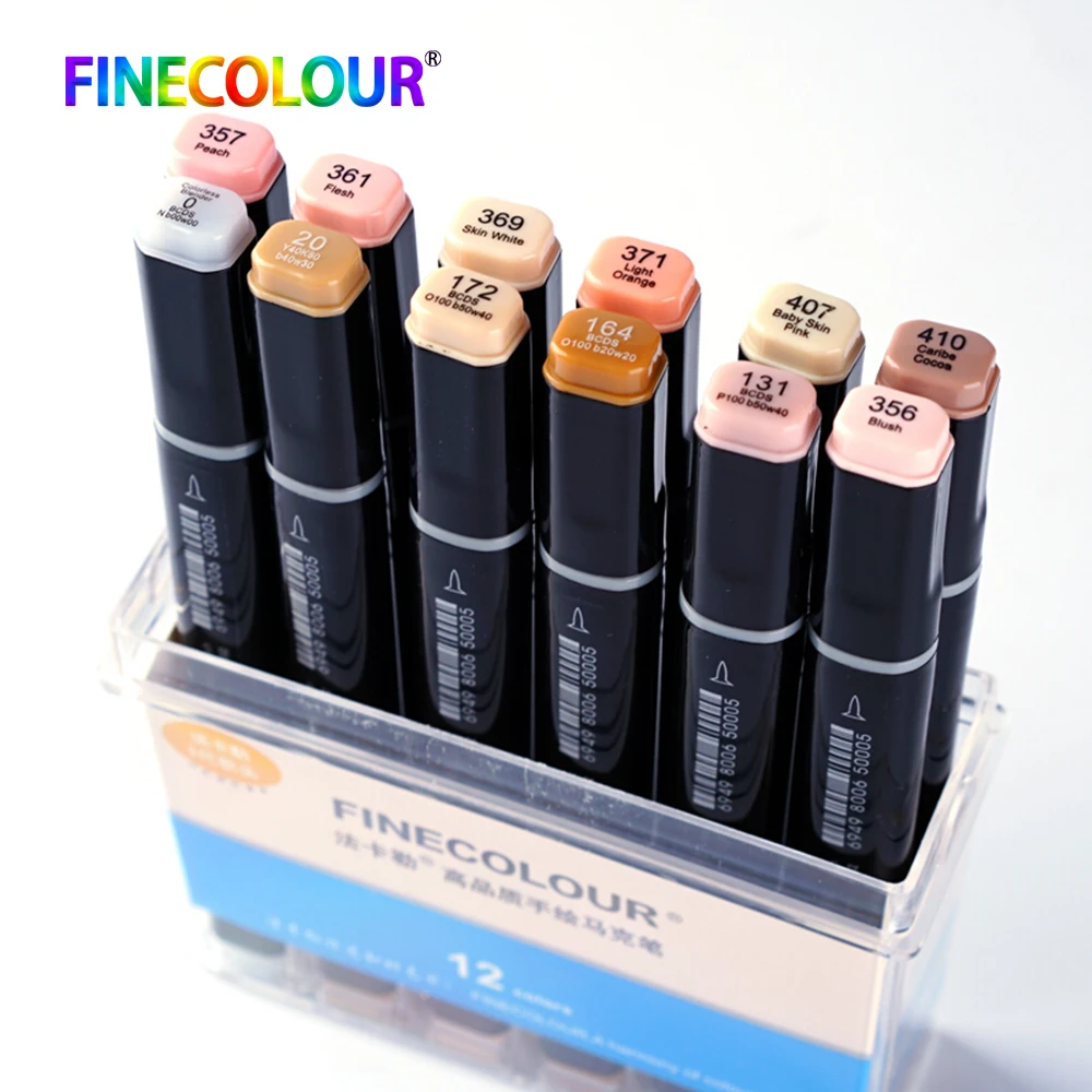 Finecolour 12 шт. двуглавый перманентное искусство на спиртовой основе чернильные маркеры манги мягкая ручка для рисования