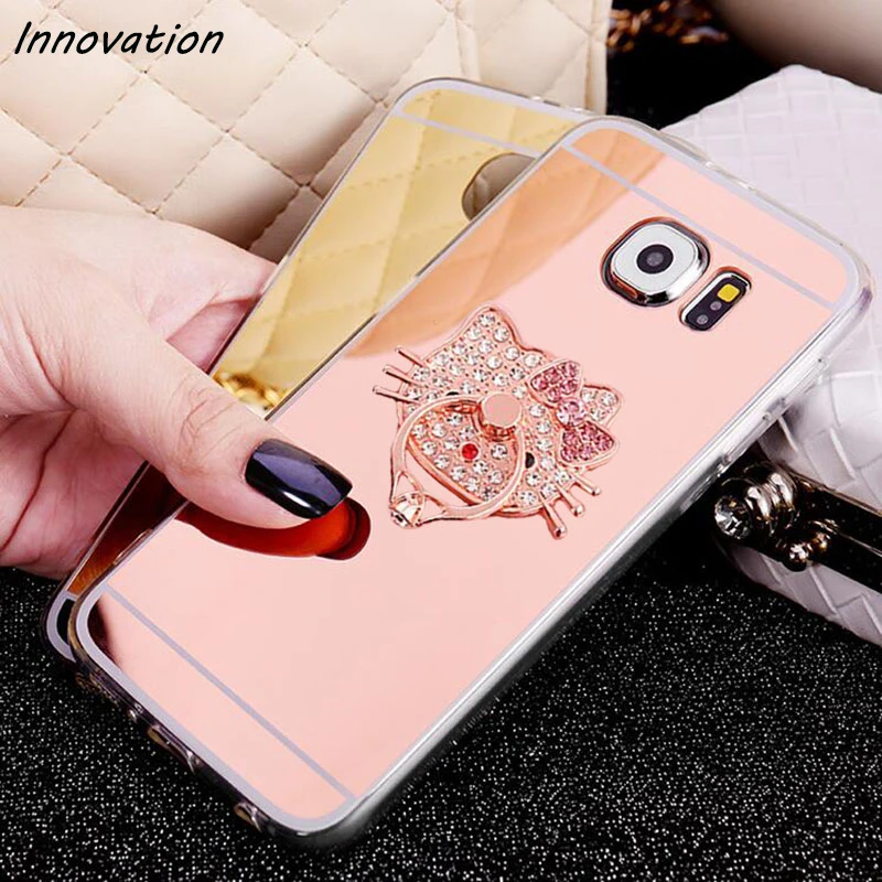 

Innovation Luxury Finger Ring Holder Stand Clear TPU Soft Silicone Mirror Cover For Samsung Galaxy S7 edge S6 S8 Plus Phone Case