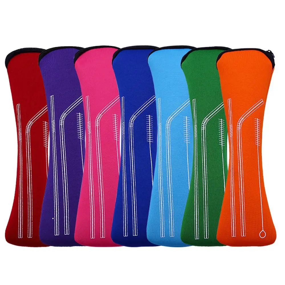 

Vip Link 4Pcs Colorful Reusable Silicone Tips Cover Stainless Steel Straight Bent Drinking Straws With Brush Set Bar tool