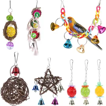 

Lovely Rattan Ball Pet Parrot Bird Toys Chewing Climbing Swing Toys for Parrots Cage Stairs Windchimes Funny Bell Bird Play Toys