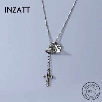 

INZATT Real 925 Sterling Silver Vintage Cross Pendant Necklace For Fashion Women Fine Jewelry Punk Accessories 2019 Gift