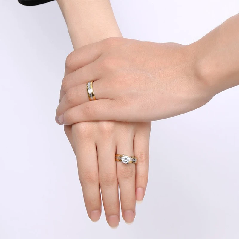 Classic Prong Setting Big CZ Stone Ring Wedding Rings for Women and Men Lover Engagement Stainless Steel Ring Alliance Jewelry