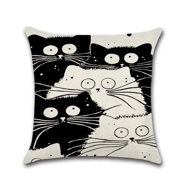 YWZN Black and White Cat Printed Throw Pillow Case Cotton Linen Cute