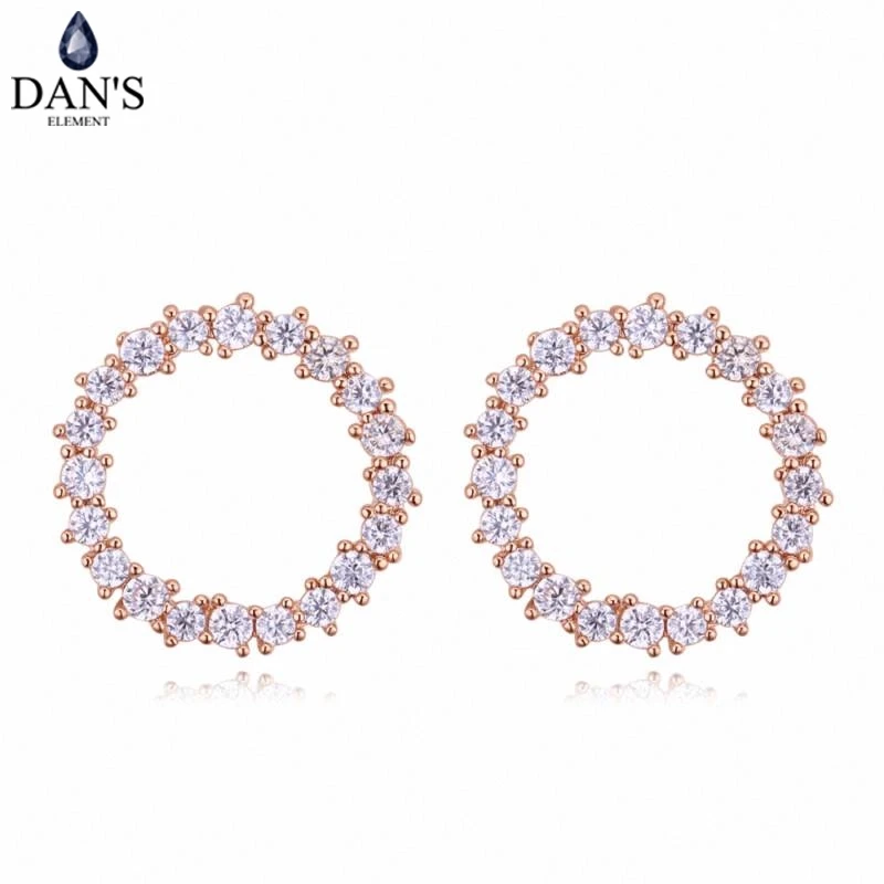 DAN'S ELEMENT 3 цвета настоящий большой бренд AAA циркония микроинкрустации круглые серьги гвоздики для женщин 130414