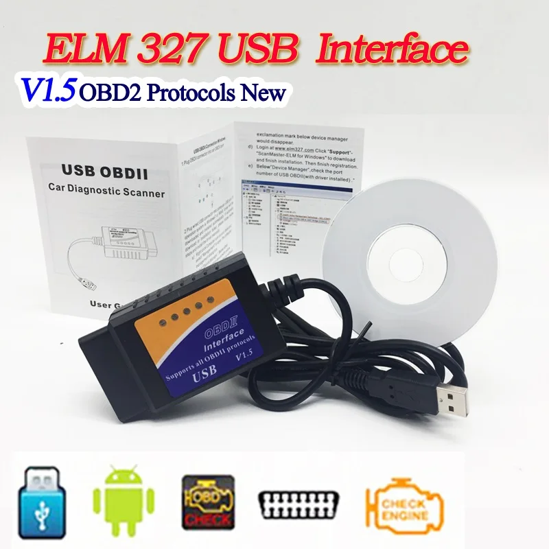 ##BUY new V1.5 USB ELM327 Bluetooth ELM327 OBDII OBD2 V1.5 software for Vehicle Diagnostic Scanner Tool Works On Android IOS Windows