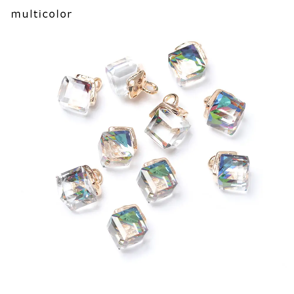10pcs Cube Glass Loose Beads 14 Colors Crystal Beads for Bracelet Making DIY