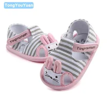Милый кролик полосы шаблон с однотонные мягкие Обувь с подошвой из термопластика Prewalker одежда для малышей для девочек сандалии летние Обувь для младенцев для 0-15 месяцев