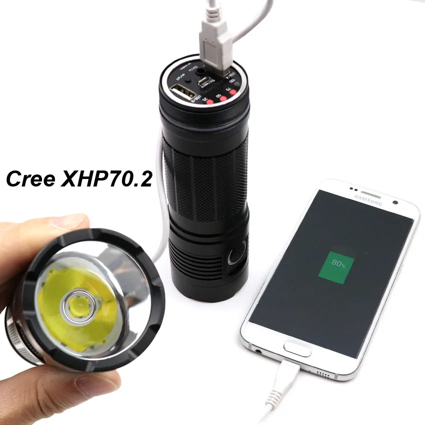 

Powerful XHP70 XHP50 XPL Hi L2 USB Rechargeable Flashlight 3600lm XHP70.2 XHP50.2 Cool Warm white 18650 Power Bank Torch