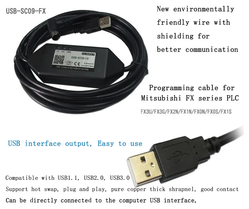 USB-SC09-FX ИСО Электрический кабель применимо к Mitsubishi FX Серия PLC ISO магнитная изоляция программирования кабель для скачивания данных