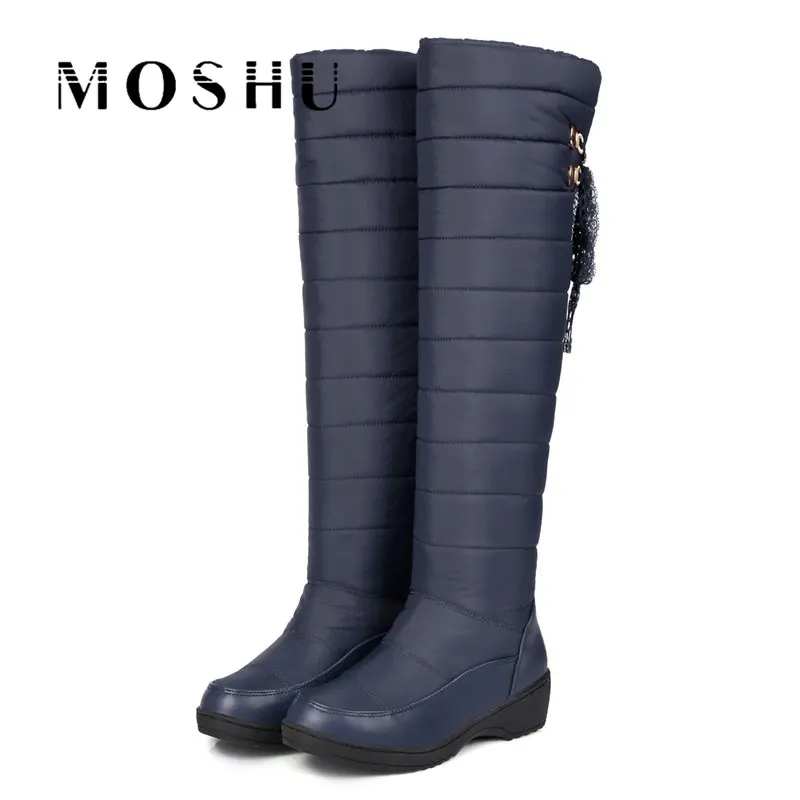 Women Winter Over The Knee High Boots Female Waterproof Down Puff Snow Boots Platform Fringe Thick Plush Ladies Shoes Bottes