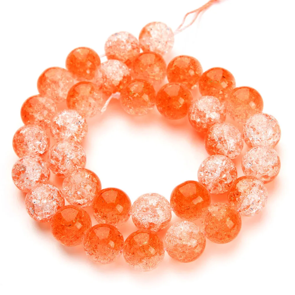 1Strand/lot Orange Natural Cracked Quartz Crystals Beads Round Popcorn