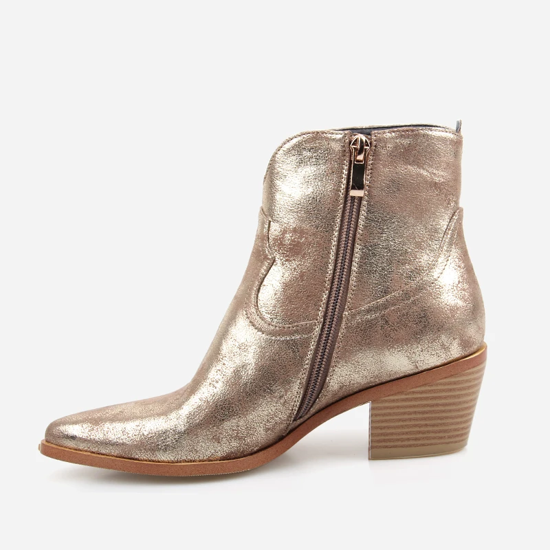 2019 Spring/Autumn New Fashion Women's High-heeled Retro Square Heel Boots Zipper Concise Pointed Toe Woman Boot Golden Shoes