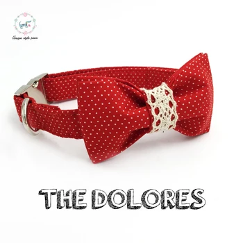 

Red Dot Dog Collar and Leash Set with Bow Tie Personal Custom Adjustable Pet Puppy 100% Cotton Dog Birthday Gift