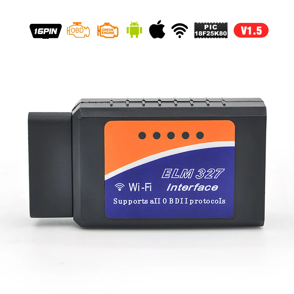 Супер Мини elm 327 bluetooth wifi V1.5 OBD диагностический кабель интерфейс vgate ELM327 USB V2.1 автомобильный считыватель кодов obd ii elm 327 - Цвет: ELM327 WIFI V1.5