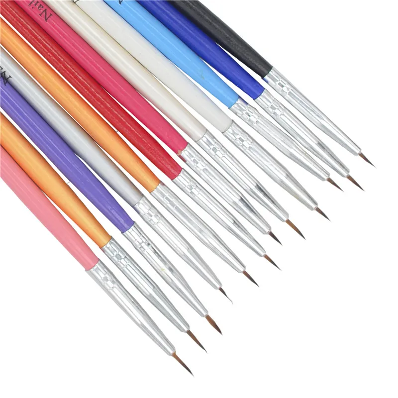 

YWK 12 Pcs Colorful Nail Art Brush Tiny Acrylic Nail Art Tips Liner Painting Drawing Pen Nail Brush Pen Tools #36
