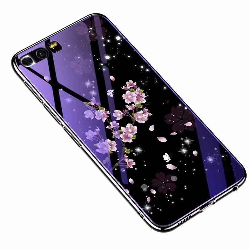 

For Huawei Honor 9 Blue Ray Flower Pattern Deer Plating Tempered Glass Surface Cover For Huawei Honor9 Capa