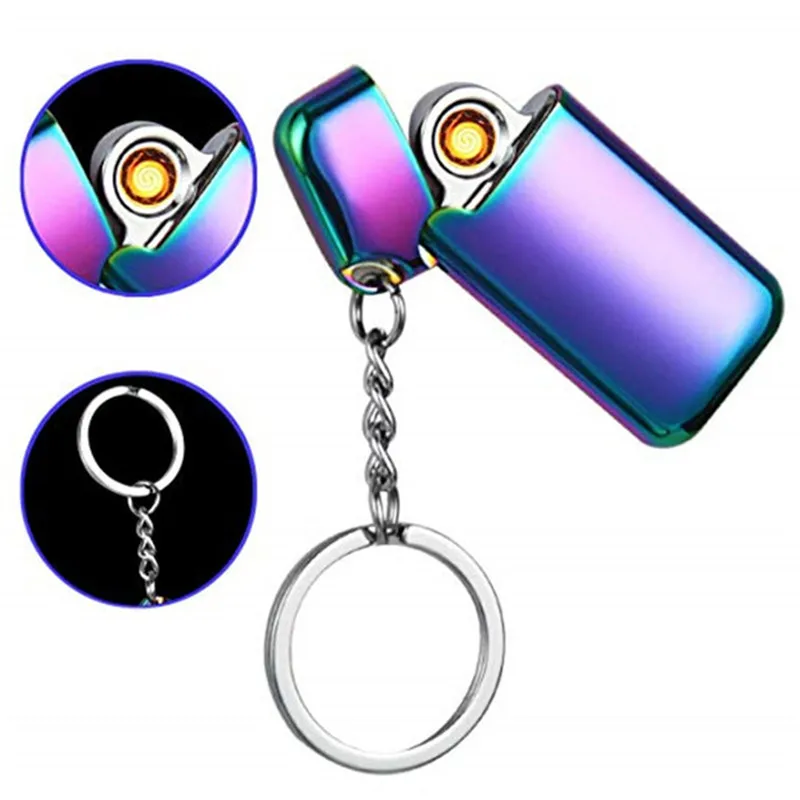 Mini USB Lighter With Keychain Windproof Rechargeable Flameless Eelectronic For Cigarette Encendedor Plasma Gadgets Men | Дом и сад