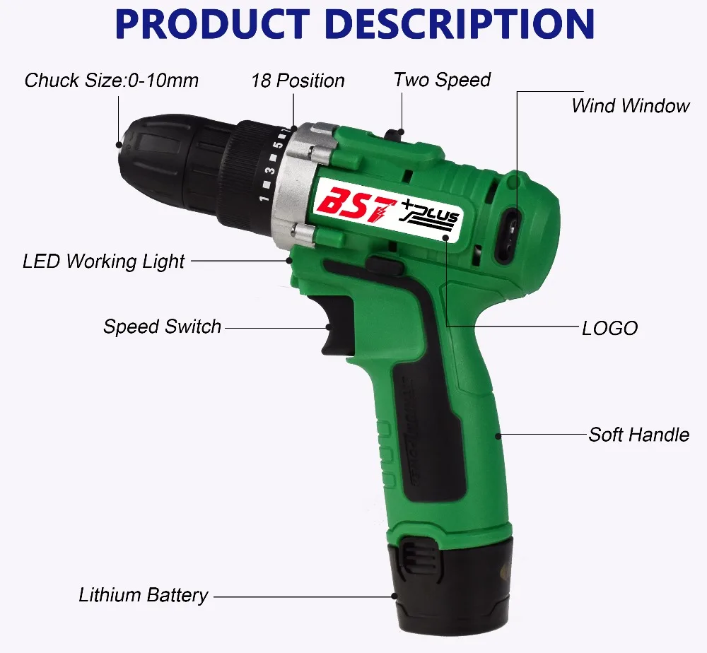 BST + плюс (четвертый стиль) 12 В литий-ионный аккумулятор беспроводной электрический ручная дрель отверстие электрический отвертка водитель