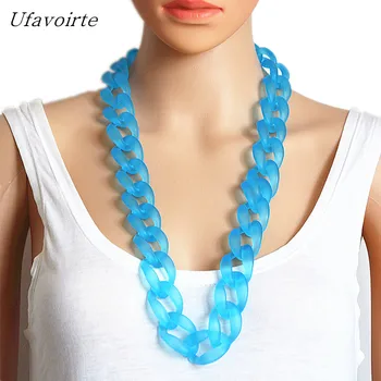 

Ufavoirte New arrival Big Plastic Long Chain Necklace Fashion Blue Jewelry Matte Color Necklace