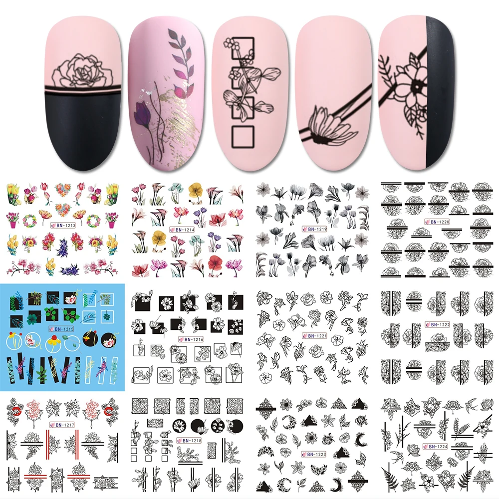 

12 Designs Nail Art Slider Black Lace Flowers Full Wrap Sticker Water Transfer Decal Decor Polish Manicure Tattoo LABN1213-1224