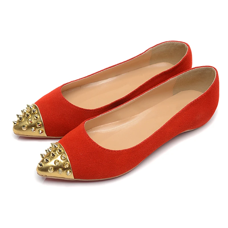 

Luxury Rivets Suede Leather Women Causal Shoes Patchwork Pointed Toe Slip On Flats Loafers Street Style Party Wedding Shoes 2019