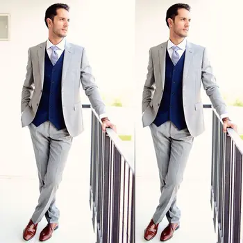 

New Light Grey Men Suits 2020 Custom Groom Tuxedos Notch Lapel Best Man Wedding Suits Men's Daily Work (Jacket+Pants+Vest+Tie)
