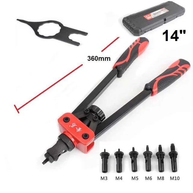 1 set 14" Rivet Screw Nut Gun double handles gun with M3 M4 M5 M6 M8