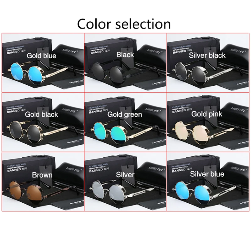 Polarized Sunglasses Steampunk Sunglasses Retro Round Metal HD Polarized Punk Steampunk Sunglasses For Women Men Vintage Sun Glasses Oculos De Sol Meminino Masculino