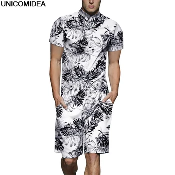 

Weed Fern Men Rompers 3D Jumpsuit Playsuit Harajuku Harem Cargo Overalls Summer One Piece Jumpsuit Hawaiian Shirts Men's Sets