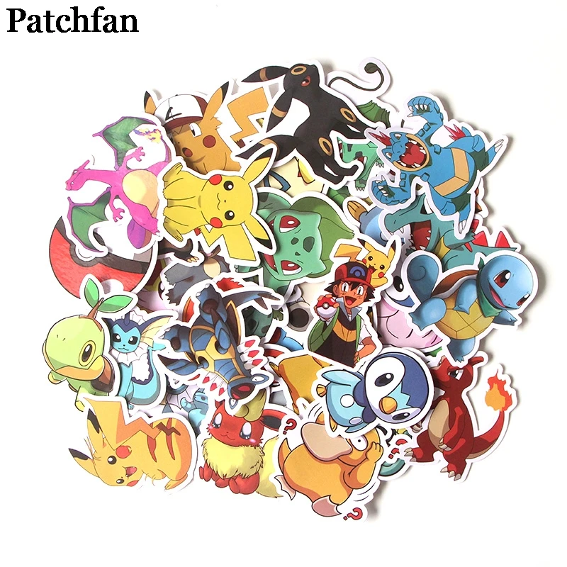 

Patchfan 37pcs Pocket monsters cartoon funny stickers DIY scrapbooking Laptop Skateboard Motorcycle Home Decoration badges A2013
