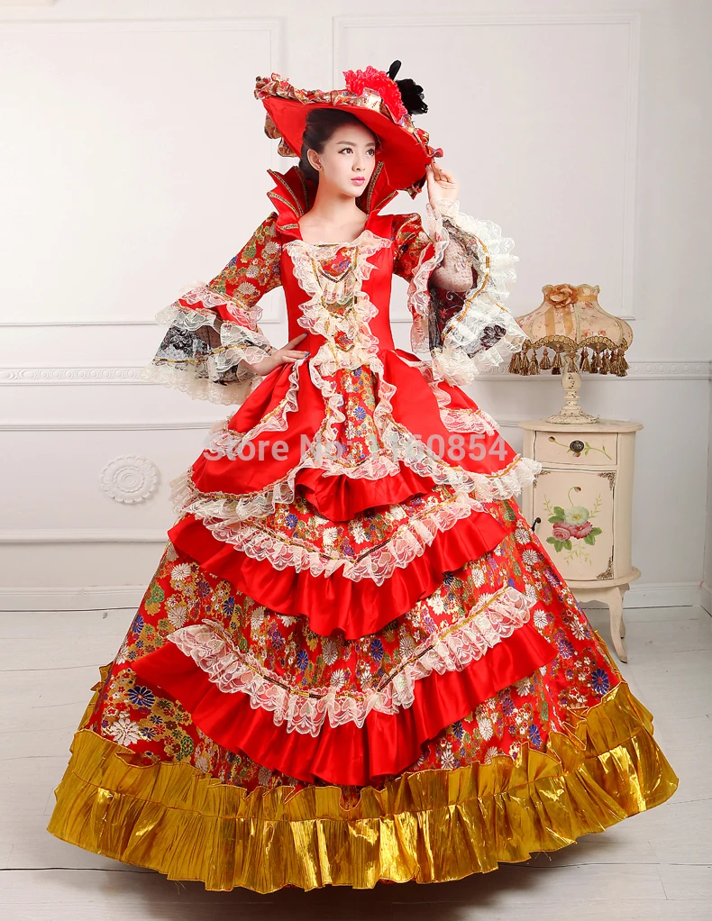 18 век рококо стиль Marie Antoinette вдохновил длинное платье Свадебное бальное платье