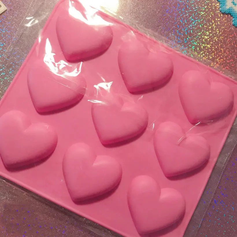 9-Cavity Clear Shiny Heart Silicone Mold DIY Resin Puffy Heart Charms Pink Molds Baking Tool Epoxy Jewelry Cabochons Making