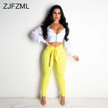 

Sexy 2 Piece Trackusit Women Summer Festival Clothing Buttons Up Long Sleeve Chiffon Blouse And Bodycon Pant Matching Set Outfit