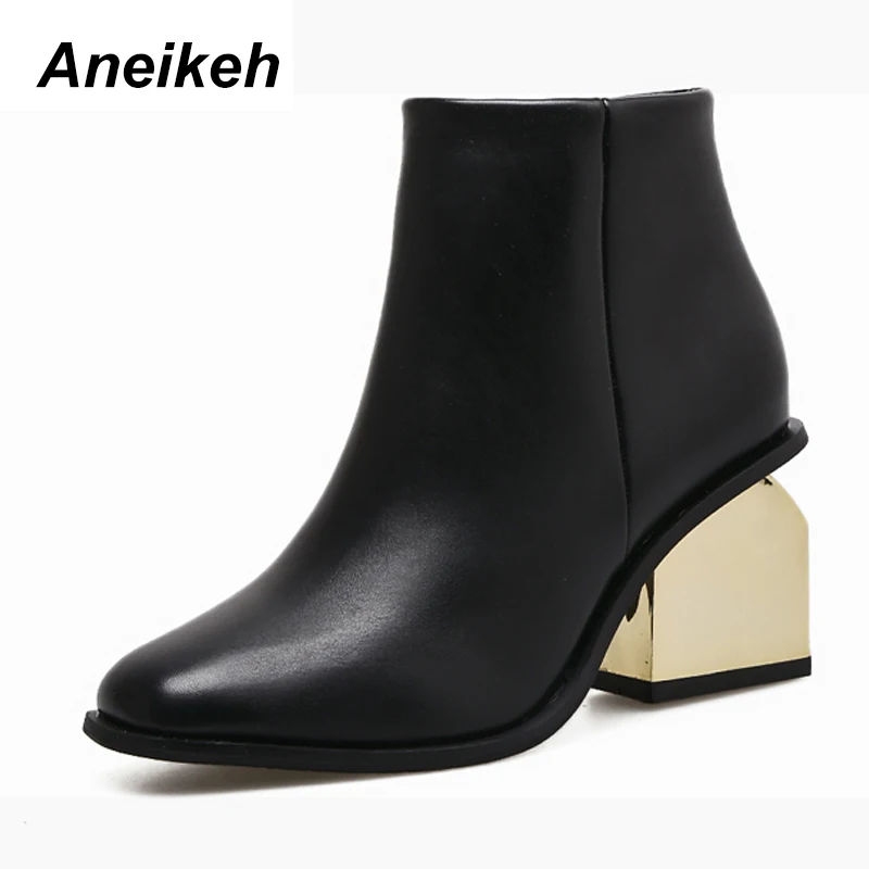 Kopen Aneikeh Herfst Winter Chelsea Laarzen Nieuwe Stijl Retro Ronde Hoofd Goud Enkellaars Rits Vrouwen Schoenen Maat 35 40 zwart