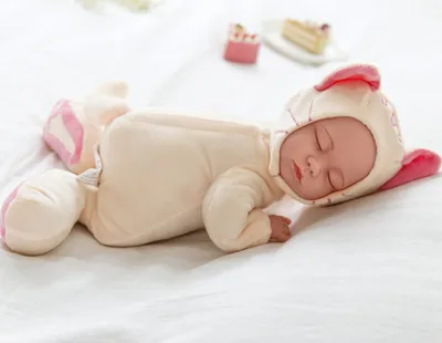 25/35 см спящий младенец куклы Reborn с милыми животными, плюшевая кукла игрушечный олень, детский приятель кровать игрушки, силиконовые перерожденные куклы младенцы, с музыкой - Цвет: Beige cat