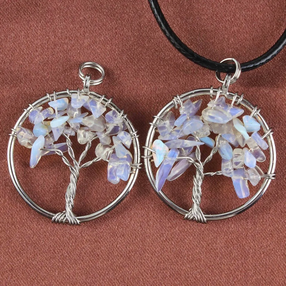 Natural Gnergy Gemstone~ Silver Plated Wire Wrapped Tree Of Life Healing Crystal Quartz Purple Amethysts Round Chakra Reiki Stone Pendant Necklace 26 AA00409005913c